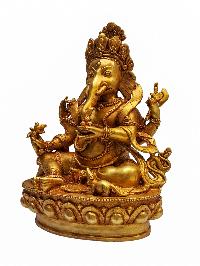 [ganesh], Buddhist Handmade Statue, [face Painted] And [gold Plated]