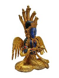 [naga Kanya], Buddhist Handmade Statue, [partly Gold Plated], Lapis Lazuli