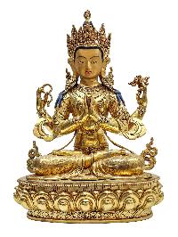 [chenrezig] Buddhist Handmade Statue, [face Painted] And [gold Plated]