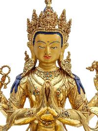 [chenrezig] Buddhist Handmade Statue, [face Painted] And [gold Plated]