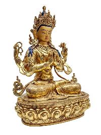 [chenrezig] Buddhist Handmade Statue, [face Painted] And [gold Plated]