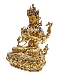 [chenrezig] Buddhist Handmade Statue, [face Painted] And [gold Plated]