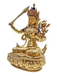 [manjushree] Buddhist Handmade Statue, [face Painted] And [gold Plated]