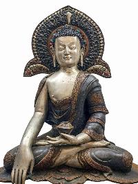 [shakyamuni Buddha], Buddhist Handmade Statue, [silver And Chocolate Oxidized], With Additional Carving