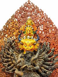 [yamantaka], Buddhist Handmade Statue, [face Painted], [chocolate Oxidized], And Antique Finishing With Additional Carving