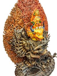 [yamantaka], Buddhist Handmade Statue, [face Painted], [chocolate Oxidized], And Antique Finishing With Additional Carving