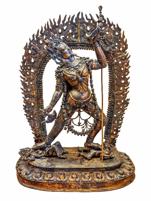 [vajrayogini], Buddhist Handmade Statue, [chocolate Oxidized], And Antique Finishing With Additional Carving