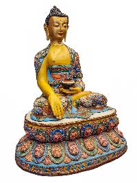 [shakyamuni Buddha], Buddhist Handmade Statue, [face Painted], Traditonal Color Finishing With Additional Carving