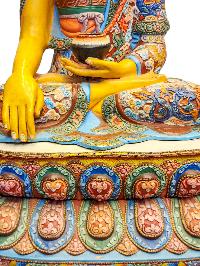 [shakyamuni Buddha], Buddhist Handmade Statue, [face Painted], Traditonal Color Finishing With Additional Carving