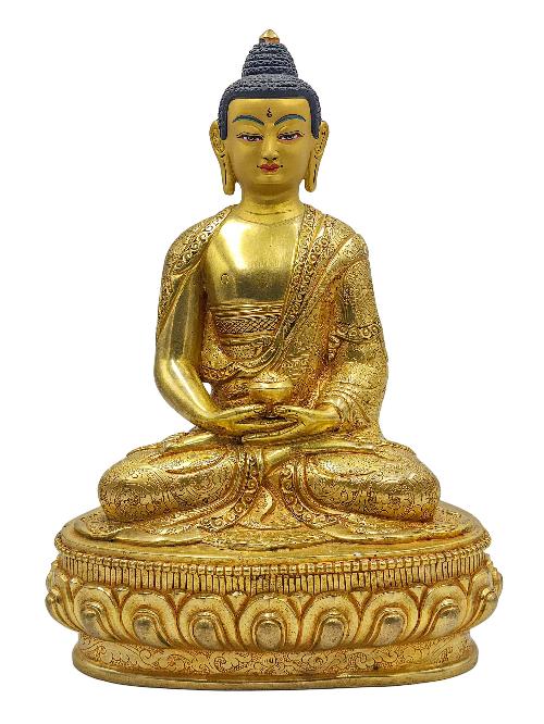 amitabha Buddha, Buddhist Handmade Statue, face Painted And gold Plated