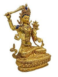 [manjushree], Buddhist Handmade Statue, [face Painted] And [gold Plated]