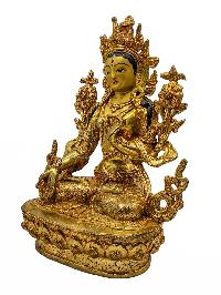 [white Tara], Buddhist Handmade Statue, [face Painted] And [gold Plated]