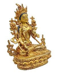 [white Tara], Buddhist Handmade Statue, [face Painted] And [gold Plated]