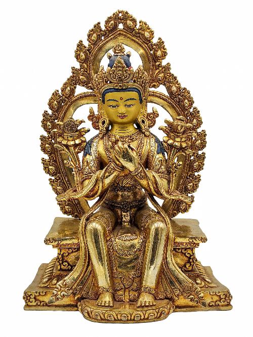 maitreya Buddha, Buddhist Handmade Statue, face Painted And gold Plated