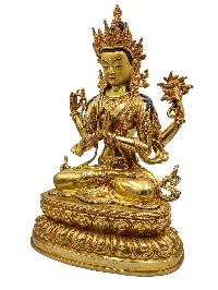 [chenrezig], Buddhist Handmade Statue, [face Painted] And [gold Plated]