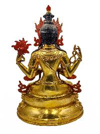 [chenrezig], Buddhist Handmade Statue, [face Painted] And [gold Plated]