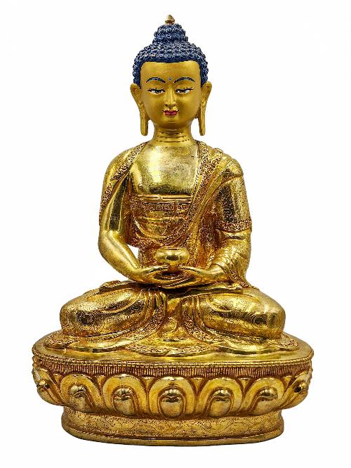 [amitabha Buddha], Buddhist Handmade Statue, [face Painted] And [gold Plated]