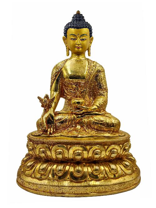 medicine Buddha, Buddhist Handmade Statue, face Painted And gold Plated