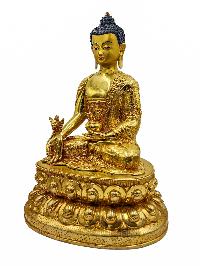 [medicine Buddha], Buddhist Handmade Statue, [face Painted] And [gold Plated]