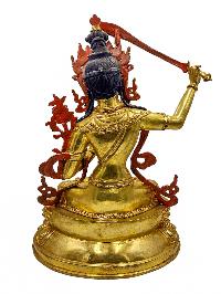 [manjushree], Buddhist Handmade Statue, [face Painted] And [gold Plated]