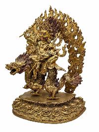 [white Jambhala], Buddhist Handmade Statue, [face Painted] And [gold Plated]