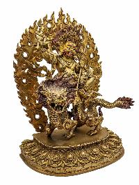 [white Jambhala], Buddhist Handmade Statue, [face Painted] And [gold Plated]