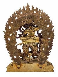 [white Jambhala], Buddhist Handmade Statue, [face Painted] And [gold Plated]