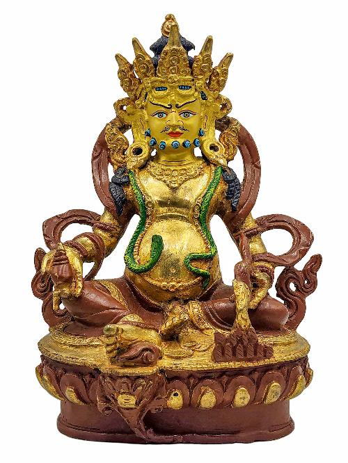 [best Price], [yellow Jambhala Or Kuber], Buddhist Handmade Statue, [face Painted] And [partly Gold Plated]