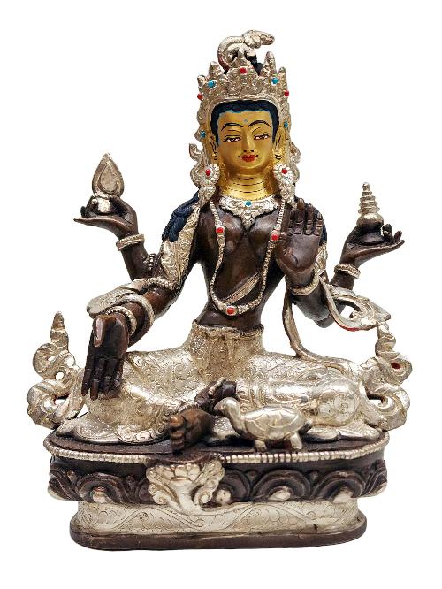 [lakshmi] Buddhist Handmade Statue, [silver And Chocolate Oxidized], Wtih [face Painted]