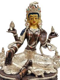 [lakshmi] Buddhist Handmade Statue, [silver And Chocolate Oxidized], Wtih [face Painted]