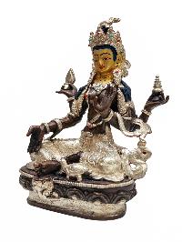 [lakshmi] Buddhist Handmade Statue, [silver And Chocolate Oxidized], Wtih [face Painted]