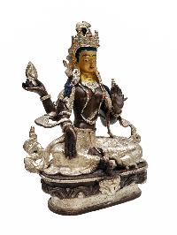 [lakshmi] Buddhist Handmade Statue, [silver And Chocolate Oxidized], Wtih [face Painted]