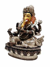 [ganesh], Buddhist Handmade Statue, [silver And Chocolate Oxidized], Wtih [face Painted]