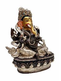 [ganesh], Buddhist Handmade Statue, [silver And Chocolate Oxidized], Wtih [face Painted]