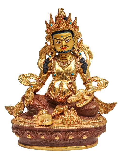 [yellow Jambhala Or Kuber], Buddhist Handmade Statue, [face Painted] And [partly Gold Plated]