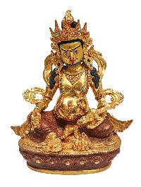 [yellow Jambhala Or Kuber], Buddhist Handmade Statue, [face Painted] And [partly Gold Plated]