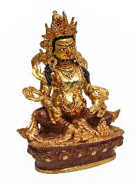 [yellow Jambhala Or Kuber], Buddhist Handmade Statue, [face Painted] And [partly Gold Plated]