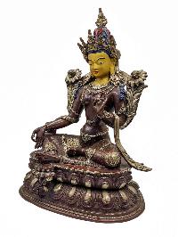 [green Tara], Buddhist Handmade Statue, [silver And Chocolate Oxidized], Wtih [face Painted]