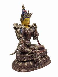 [green Tara], Buddhist Handmade Statue, [silver And Chocolate Oxidized], Wtih [face Painted]