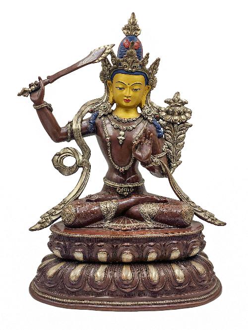 [manjushree], Buddhist Handmade Statue, [silver And Chocolate Oxidized], Wtih [face Painted]