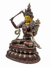 [manjushree], Buddhist Handmade Statue, [silver And Chocolate Oxidized], Wtih [face Painted]