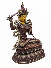 [manjushree], Buddhist Handmade Statue, [silver And Chocolate Oxidized], Wtih [face Painted]