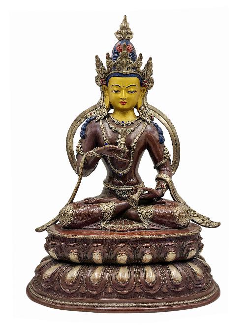 [vajrasattva], Buddhist Handmade Statue, [silver And Chocolate Oxidized], Wtih [face Painted]