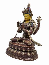 [chenrezig], Buddhist Handmade Statue, [silver And Chocolate Oxidized], Wtih [face Painted]