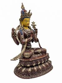 [chenrezig], Buddhist Handmade Statue, [silver And Chocolate Oxidized], Wtih [face Painted]