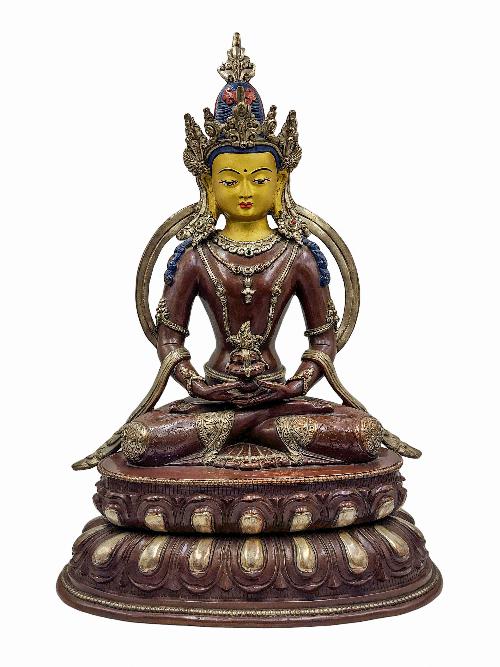 [aparimita], Buddhist Handmade Statue, [silver And Chocolate Oxidized], Wtih [face Painted]