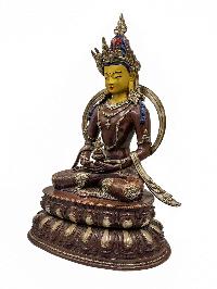 [aparimita], Buddhist Handmade Statue, [silver And Chocolate Oxidized], Wtih [face Painted]