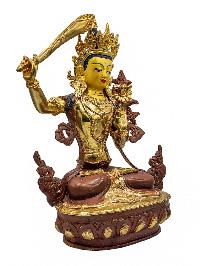 [best Price], [manjushree], Buddhist Handmade Statue, [partly Gold Plated], Wtih [face Painted], For A Gift, Altars And Buddhist Ritual