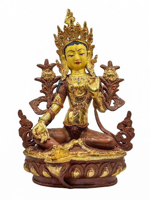 [best Price], [green Tara], Buddhist Handmade Statue, [partly Gold Plated], Wtih [face Painted], For A Gift, Altars And Buddhist Ritual