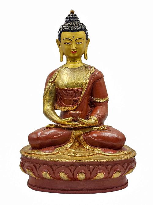amitabha Buddha, Buddhist Handmade Statue, partly Gold Plated, Wtih face Painted
